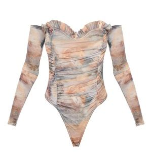 Renaissance print off shoulder top- PLT